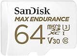 SanDisk MAX ENDURANCE microSD-Karte 64GB (lange Lebensdauer, bis zu 120.000 tunden aufnehmen, Full-HD, temperatur- und stoßfest, wasserresistent)