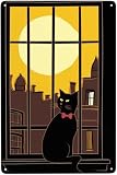 Schwarze Katze schaut am Fenster Sonnenuntergang Blick auf die Fensterbank, Metall-Aluminiumschild, Wanddekoration für Zuhause, Büro, Bar, Garten, Männerhöhle, 20,3 x 30,5