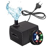 CAM2 Mini Wasserpumpe mit 8 LEDs und Saugnäpfen Springbrunnen pumpe 280 L/h 4W 220V-240V 50/60hz Einstellbare Wassermenge 8/13mm, Geeignet für kleine Aquarien, Aquarienpumpen, G