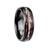 Vakki Unisex Wolfram Ring Schwarz mit Opal und Hawaiian Holz Herren Damen Verlobungsring Eheringe Größe 75
