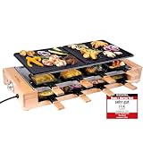KLAMER Raclette 8 Personen, 1500W Raclette Grill mit Holzgestell, Raclette mit antihaftbeschichteter Grillplatte, Tischgrill elek