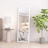 AUFHELLEN Standspiegel mit Weiß Rahmen aus Holz 140x50cm HD Groß Ganzkörperspiegel mit Haken für Wohnzimmer oder Ankleidezimmer