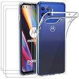 ivoler Hülle für Motorola Moto G 5G Plus, mit 3 Stück Schutzfolie, Dünne Weiche TPU Silikon Transparent Stoßfest Schutzhülle Durchsichtige Handyhülle Kratzfest Case