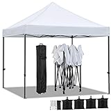 Yaheetech Pavillon 3x3 m Faltpavillon Pop-Up Gartenpavillon, 323-341 cm hoch stabil Wasserdicht, inkl. Tasche mit Rollen, UV-Schutz 50+, Gartenzelt Partyzelt Festzelt, Weiß