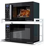 Küchen-Mikrowellen-Ständer mit ausziehbarer Länge, doppeltes Metallregal für Ofen, Aufbewahrung, Bodenregal für Arbeitsplatte, Mikrowelle, Regal (weiß)