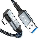 SUNGUY USB C Kabel Winkel, 0.5M 10Gbps USB 3.1 Gen 2 USB C Ladekabel und Datenkabel Kompatibel mit Android Auto, Galaxy S22, SSD, Huawei P30/P20, Xiaomi-Grau