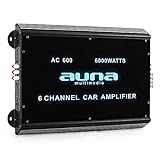 auna W2-AC600-6-Kanal Auto-Endstufe, Amplifier, Car HiFi Verstärker, 540W RMS bis zu 6000 W max, Tiefpass-Filter, 20 Hz-20 kHz Frequenzbereich, LED-Lichteffekt, 6/5/4/3/2/1-Kanal Betrieb, schwarz