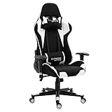 CARO-Möbel Gaming Stuhl Boost in schwarz/weiß, ergonomischer Drehstuhl mit Stoffbezug, Racer Racing Bürostuhl mit verstellbaren Armlehnen