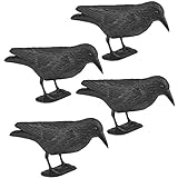 WELLGRO 4 x Vogelschreck - Krähe sitzend - Kunststoff, schwarz