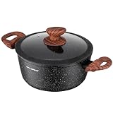 FLORINA Aluminiumtopf MASTER BLACK 28 cm 6.5L | Antihaftbeschichtung | Für alle Herdarten inkl. Induktion | Ergonomische Soft-Touch-Griff | Deckel mit Silikonrand | Hitzebeständig | Leicht zu reinig