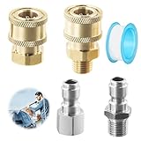 YPLonon Hochdruckreiniger Adapter Set 4 Stück Hochdruckreiniger Kupplung 1/4 Zoll Schnellkupplung Edelstahl und Messing Verbindungsstücke für Schlauch Und Pumpenanschlüsse, inkl. Dichtungsb