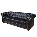 riess-ambiente.de Chesterfield 3-Sitzer Sofa 205cm schwarz Kunstleder Nietenbesatz Federk