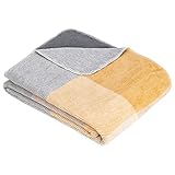 s.Oliver Karierte Kuscheldecke 150x200 cm - Karo Decke grau gelb, Sofadecke aus kuschelweicher und pflegeleichter Baumwollmischung