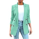Ybing Generic Angebote Longblazer Damen Einfarbig Bussiness Mantel Dünne Anzugmantel Zweireiher Knöpfe Revers Anzugjacke Locker Geschäft Büro Jacke Leichte Blazerjacke Bequem Lang