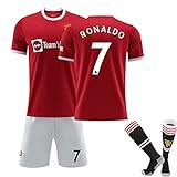 KiKa Monkey MUFC Home Stadium No.7 Cristiano Ronaldo Red Jersey Fußballtrikot für Kinder mit Socken Fußballtrikot für Erwachsene, rot, S
