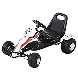 HOMCOM Go Kart Kinderfahrzeug Tretauto mit Pedal Bremsen Sitz Verstellbar Kinderspielzeug für 3-8 Jahre Stahl Weiß 104 x 66 x 57 cm