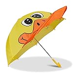 Relaxdays Kinderregenschirm mit 3D Ente, Regenschirm für Mädchen und Jungen, kleiner Stockschirm, gelb