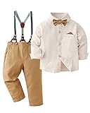 Amissz Baby Jungen Gentleman Set, Kinder Festliche Kleidung Taufkleidung Anzug Langärmeliges Shirt & Hosen Outfit Aprikose, 3-4 Jahre