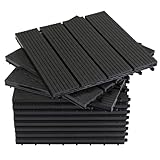 Montafox WPC Fliesen 30 x 30 cm 22 Stück / 2m² Anthrazit Terrassenfliesen Klicksystem Fliese Holzoptik Bodenbelag Klickfliesen Terrasse Balkon, Größe (Fläche):2 m² | 22 Fliesen, Farbe: