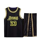 Basketball Trikot für Lebron Raymone James No.23 Lakers Fans Basketball ärmellose Anzug Kinder Erwachsene schwarz lila Sportswear T-Shirt Weste + Shorts jugendlich weiß gelb Sweatshirt-Black-L