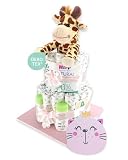 Windeltorte ® – Giraffe Gross | Windeltorte in Blau - Rosa & Neutral - LILLYDOO Windeln | Geschenk zur Geburt | Taufgeschenk | Babyparty – handgefertigtes Geschenk (Rosa/Mädchen) 2-stöckig