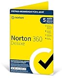 Norton 360 Deluxe 5 Geräte / 1 Jahr | Antivirus | Internet Security | Secure VPN | Passwort-Manager | Firewall | PC/Mac/Android/iOS | Aktivierungscode per Post