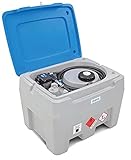 Mobile Tankstelle aus Kunststoff für Diesel, 750 mm x 715 mm x 950 mm, grau/blau, Volumen 250 Liter, mit 230 V Pumpe