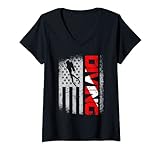 Damen Taucher USA Taucherflagge Tauchen T-Shirt mit V-Ausschnitt