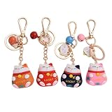VALICLUD 4 Stücke Glückskatze schlüsselanhänger Winkekatze Schlüsselbund Maneki Neko Katze Glücksbringer Anhänger mit Schlüsselring Schlüsselhalter Glöckchen Schlüsselkette Geschenk