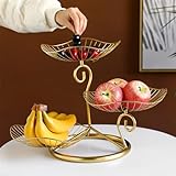 3-stufiger Obstkorbhalter Aus Metalldraht, Tischdekoration, Dekorativer Halt Für Obst, Gemüse, Brot Und Snacks (Color : Gold, Size : 48 * 27 * 34cm)