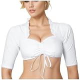 GFPGNDFHG Dirndl Damen schwarz Dirndlbluse Spitze hochgeschlossenes beige rot größe 50 Bluse Kurzarm lang