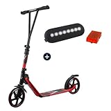 HUDORA BigWheel® Generation V 205, Scooter rot mit Sicherheitspaket LED Licht Rücklicht Tretroller Kickroller Cityroller Roller
