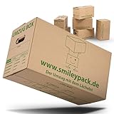 smiley pack 10 Umzugskartons 620 x 300 x 330 mm bis 40 kg 1.40 C-Welle (stabil wie zweiwellige Umzug Kartons) stabil groß stark - 10 Stück - Umzugskiste Umzugskarton