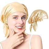 XCOZU Schlafhaube Seide, Atmungsaktive und Bequemer Schlafhaube Schlafmütze aus Seide, Damen Schlafhaube Nachtmütze Kopfbedeckung Haare Schützen（Champagner）