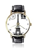 Frech Paris Eiffelturm-Armbanduhr, Schwarz/Weiß, bedruckbar, modisch, Unisex, Leder