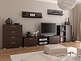 MATKAM Wohnwand Chopin 2, 5-teilig, laminierte 18 mm, Schubladenschrank H100xB80xT40cm, Fernsehschrank H35xB150xT40cm, Kommode mit Tür H100xB80xT30cm, 2X Hängeregale (Wenge)