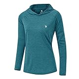 donhobo Damen Langarm Sportshirt Sweatshirt Laufshirt UPF 50+ Sonnenschutz Hoodies Laufen Yoga Tops mit Hut (Blau, L)