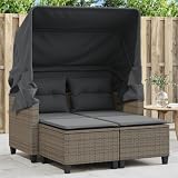 KOIECETA Gartensofa 2-Sitzer mit Dach Hockern Outdoor Sofa Gartenmöbel Garten Lounge Set Terrasse Terrassenmöbel Zweisitzer Grau Poly R