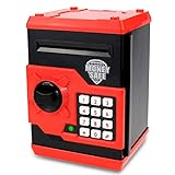 Qwifyu Kids Piggy Bank, Money Bank with Electronic Lock Auto Scroll Paper Money & Coin, Best Toy Gifts for Children Boys Girls (Black Red)