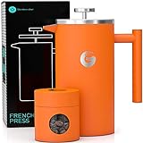 Coffee Gator French Press Kaffeebereiter - Thermo-Kaffeekanne aus Edelstahl für länger heißen Kaffee - 1 Liter – Orange - Inkl. Reise-Kaffeedose