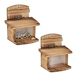 Relaxdays Eichhörnchen Futterhaus, 2er Set, gebranntes Holz, Eichhörnchenhaus mit Klappe & Scheibe, zum Aufhängen, N