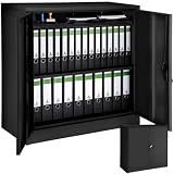 tectake® Aktenschrank abschließbar, Metallschrank mit Sicherheits-Zylinderschloss, Büroschrank abschließbar, Mehrzweckschrank aus Stahl, 3 höhenverstellbare Einlegeböden, 90 x 40 x 90 cm - schw