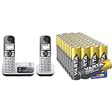 Panasonic KX-TGE522GS DECT Seniorentelefon mit Notruf Silber-schwarz & VARTA Batterien AA, Power on Demand, Alkaline, 1,5V, Vorratspack in umweltschonender Verpackung (40 Stück)