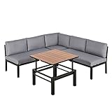 Outsunny 4-TLG. Gartengarnitur Gartenmöbel-Set Gartenset Sitzgruppe mit hebbarem Couchtisch Sofa mit Kissen Outdoor Aluminium Grau