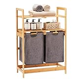 YOUDENOVA Wäschekorb aus Bambus-Gestell,Wäschesammler mit 2 Ablagen mit 2 Ausziehbaren Wäschesäcken für Schlafzimmer Bad oder Waschküche 93x64x33cm G