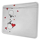 Animal Artistic Mouse Pad Schaf Paar mit Herzformen in Liebe Valentines Hanging On Fun Comic Cartoon Einzigartig bedruckte Schreibtisch Pad Rot Weiß Schwarz