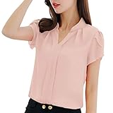 TWIFER Damen Sommer Arbeit Büro V Ausschnitt Kurzarm Solide Chiffon Bluse Plus Shirt Top