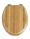 WENKO WC-Sitz Bambus, Toilettensitz aus echtem Bambus, WC-Deckel mit rostfreien Edelstahl-Scharnieren, 34 x 41 cm, Dunkelbraun