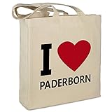 Stofftasche mit Stadt/Ort 'Paderborn ' - Motiv I Love - Farbe beige - Stoffbeutel, Jutebeutel, Einkaufstasche, Beutel