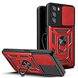 Hi-Case Armor Hülle für Motorola Edge S30/Moto G200 5G mit Slide Kameraschutz Cover und Ring Ständer [Handyhülle Kompatibel Mit Auto Magnet] Militärischer Stoßfeste Case, Rot